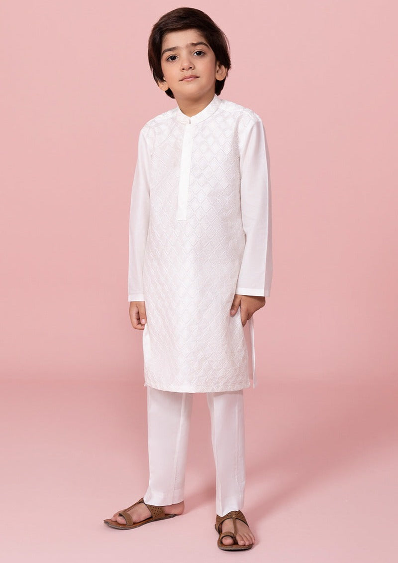 White - Boy's Kurta & Shalwar
