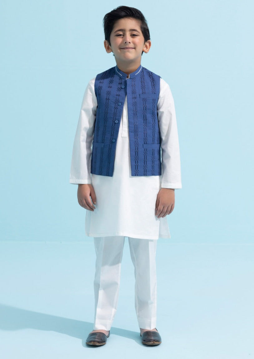 White & Blue : Boys Kurta Shalwar & Waistcoat