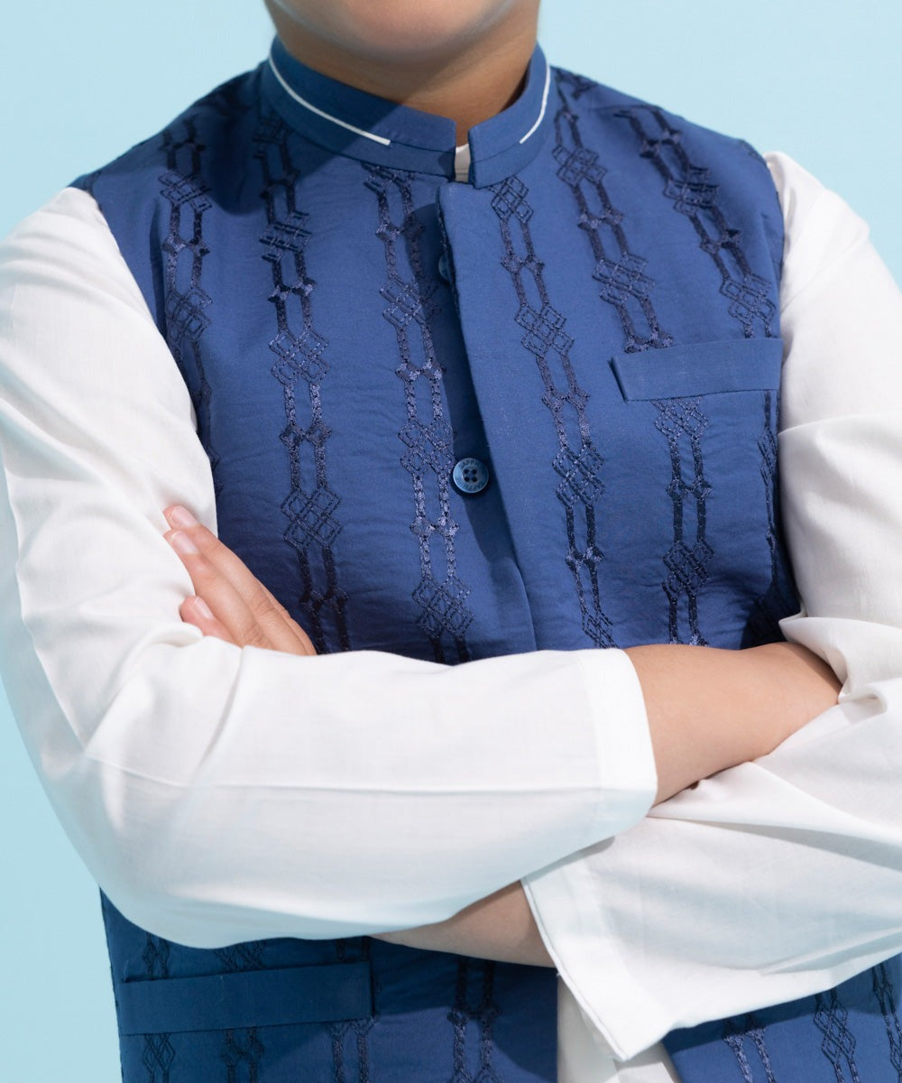 White & Blue : Boys Kurta Shalwar & Waistcoat