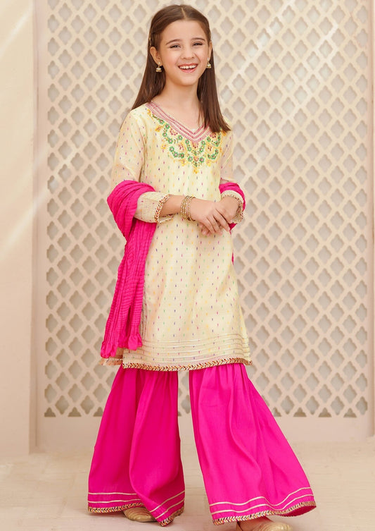 Beige & Pink - Girl's Gharara Dress
