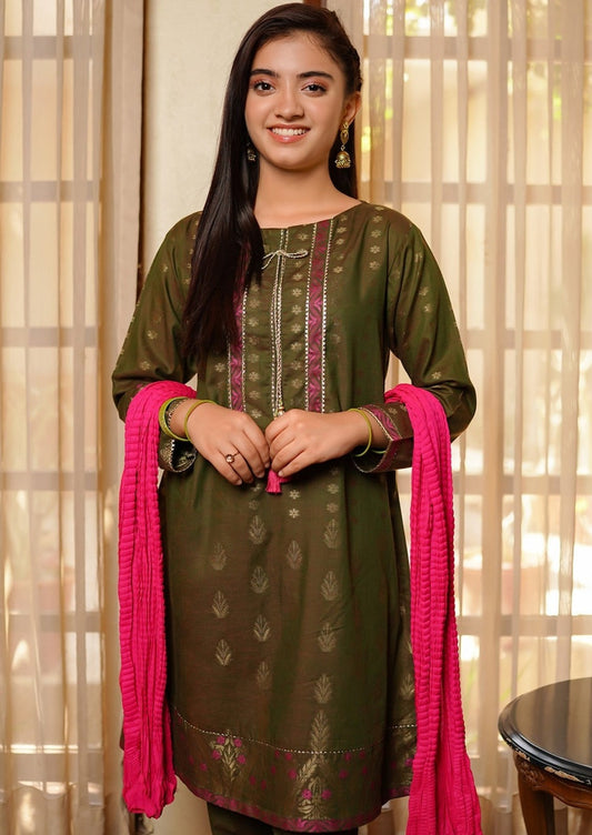 Olive Green - Girl's Dress