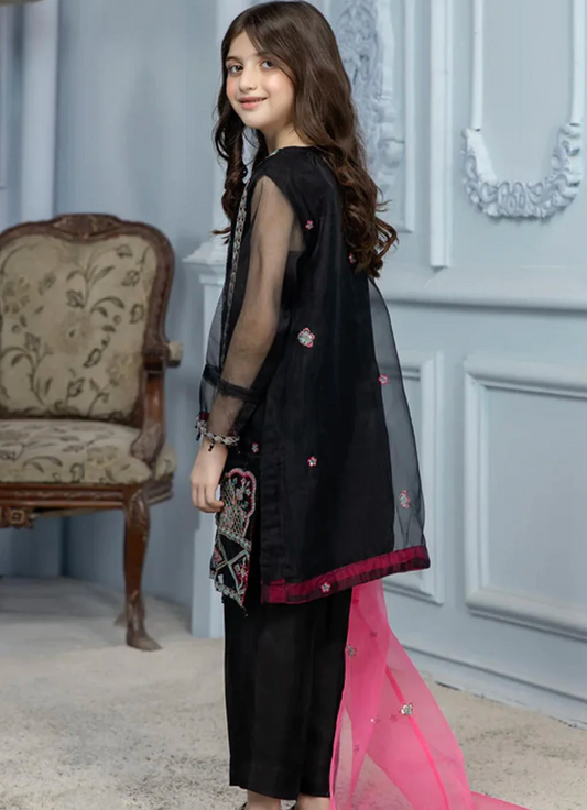 Black - Girl's Kurta and Dupatta
