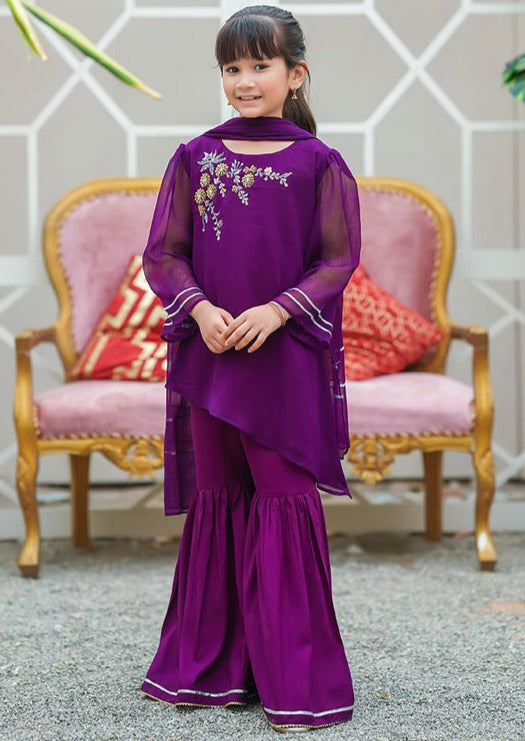 Purple - Girl's Gharara Dress