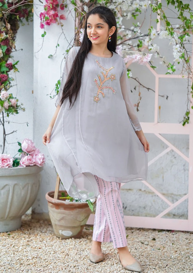 Grey & Light Pink - Girl's Dress