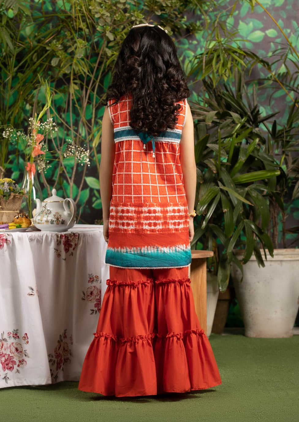 Orange - Girl's Embroidered Gharara