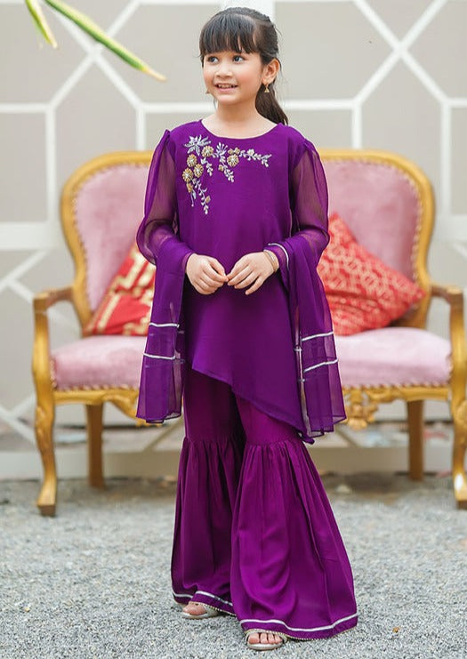 Purple - Girl's Gharara Dress