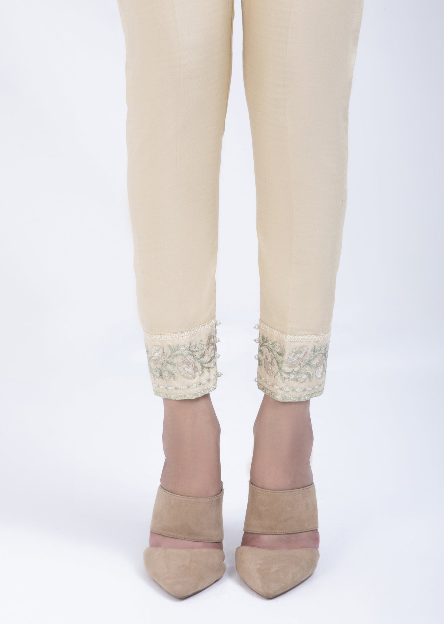 Beige - Textured Straight Pants