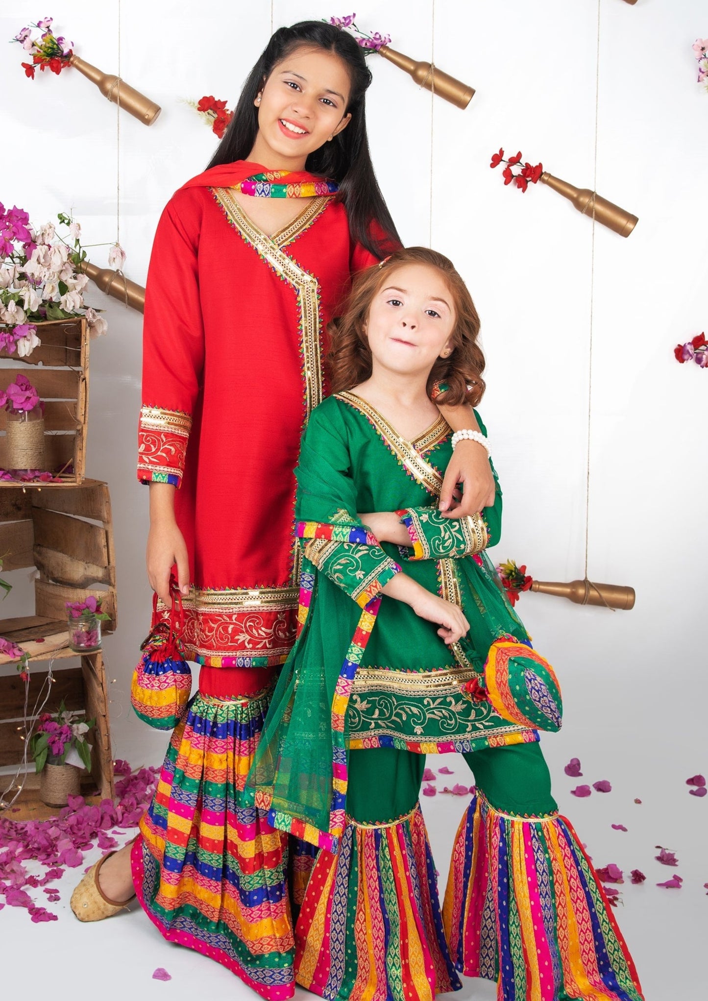 Red - Girl's Gharara Dress