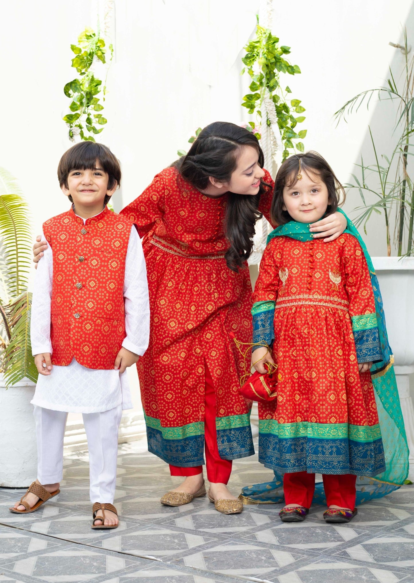 Red -  Boy's Kameez, Shalwar & Waistcoat