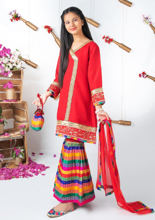 Red - Girl's Gharara Dress