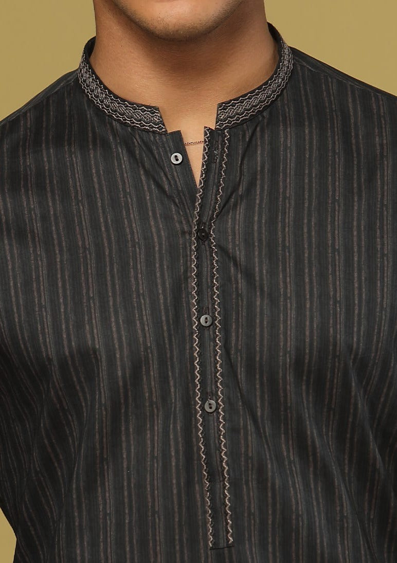 Black - Teen Boys Kurta