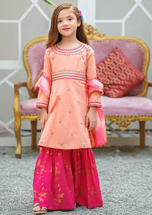 Peach & Hot PInk - Girl's Gharara Dress