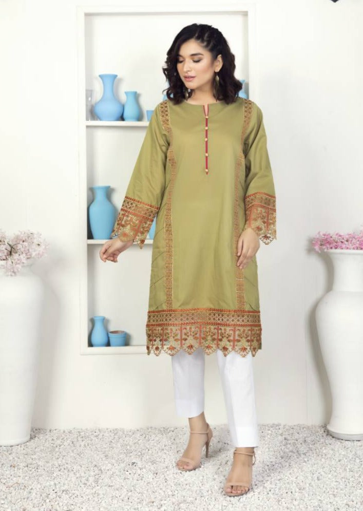 Green Embroidered Kurta (Top-only)