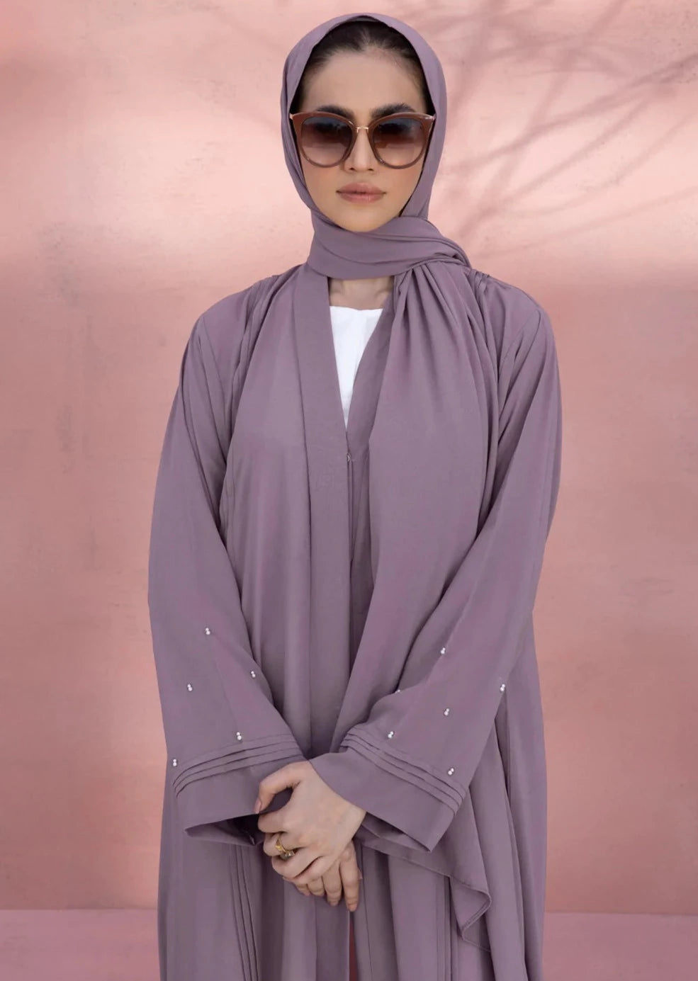 Mauve : Hand Embellished Abaya & Hijab Set