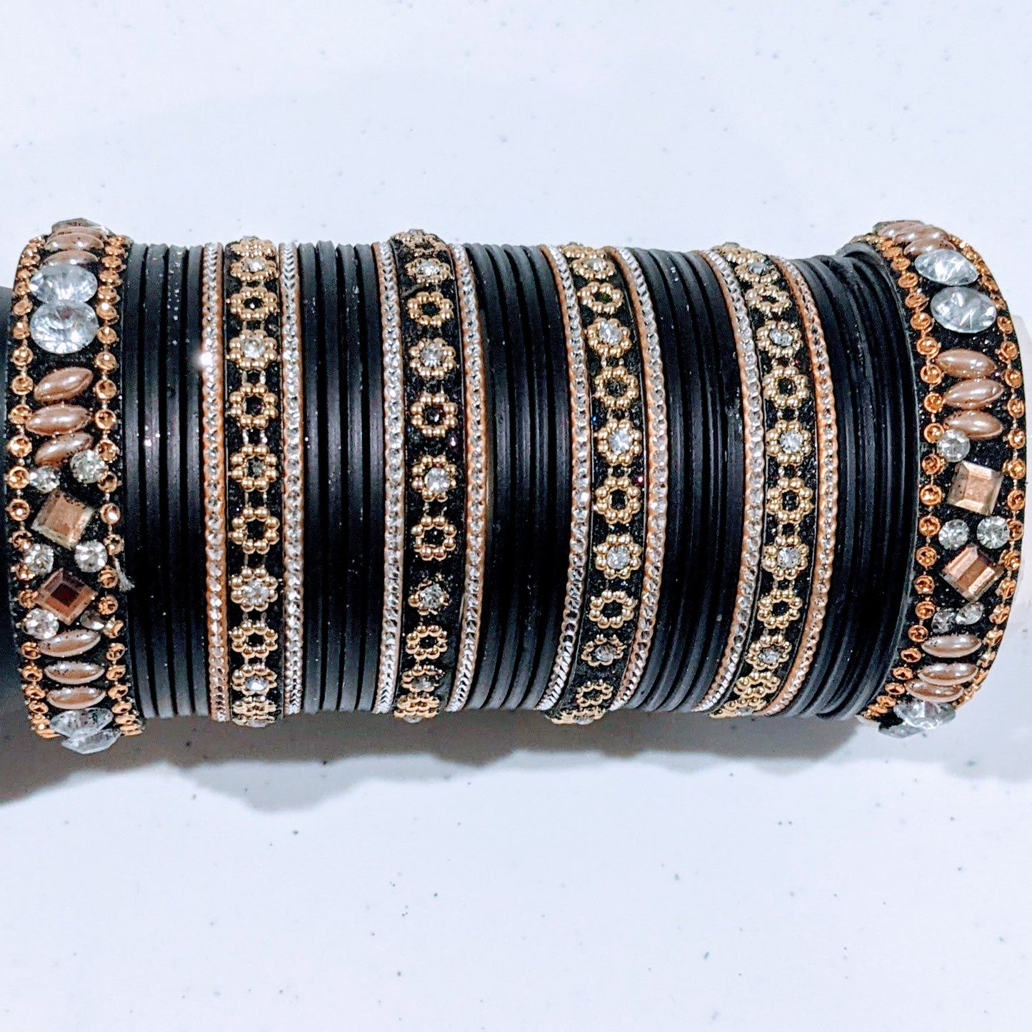 Bangles Large Set : Matt Black & Golden