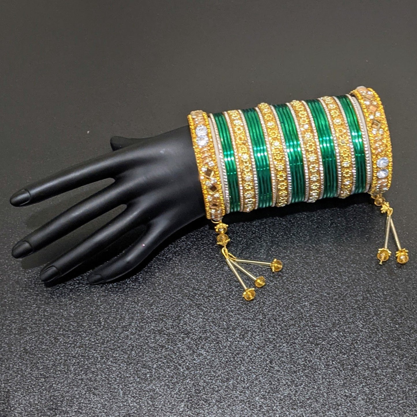 Bangles Large Set with Tassels : Green