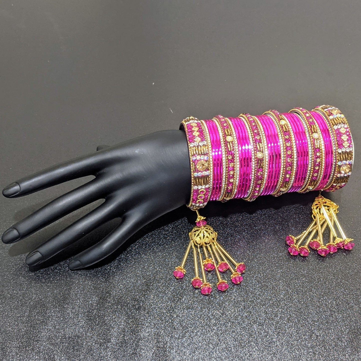 Bangles Large Set with Tassels : Magenta