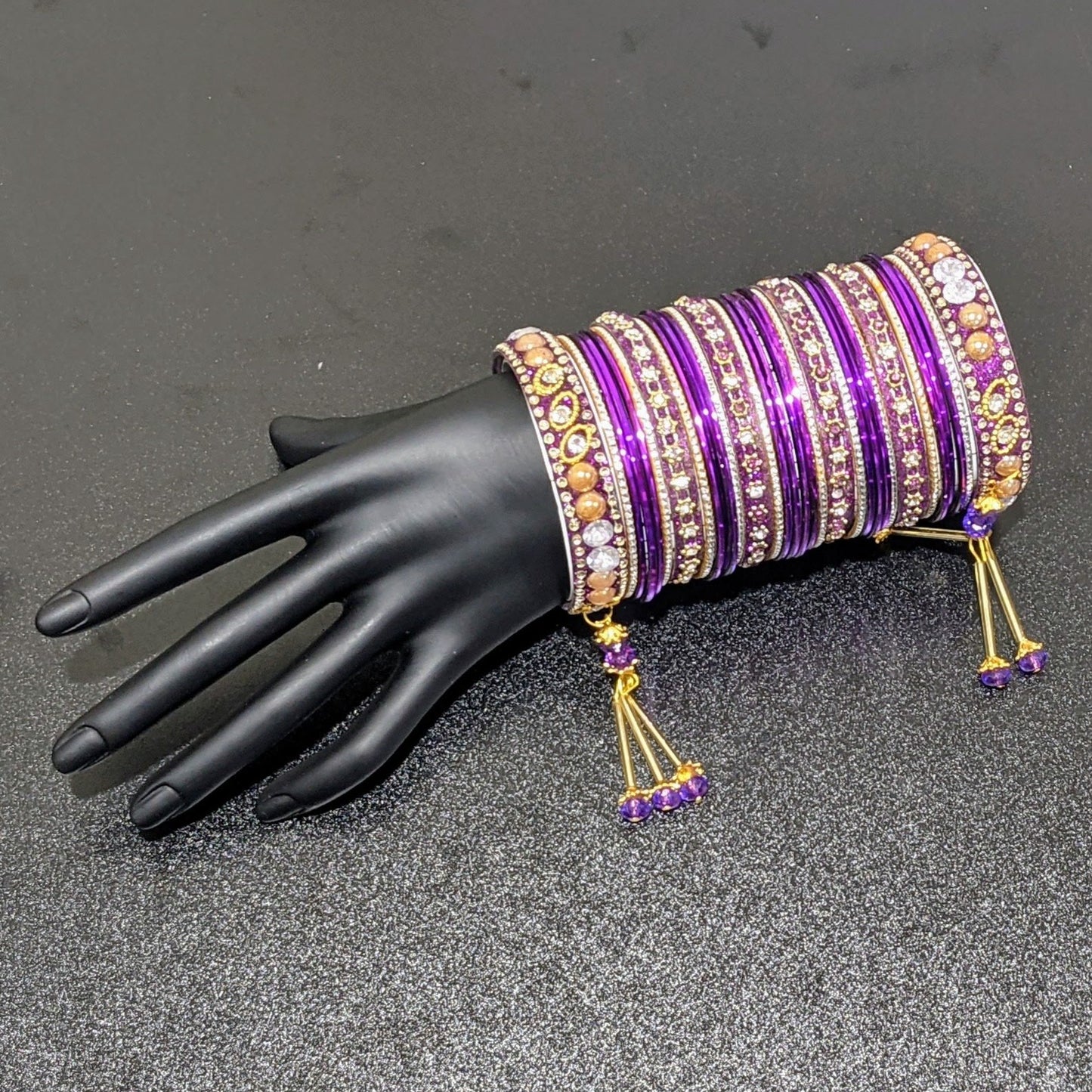 Bangles Large Set with Tassels : Purple & Golden