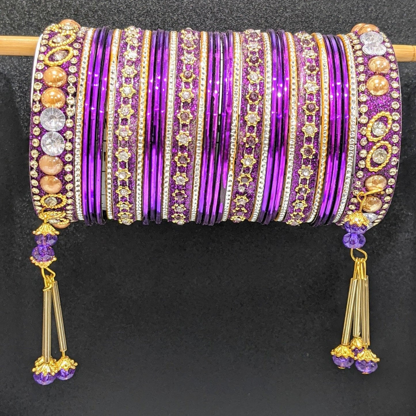 Bangles Large Set with Tassels : Purple & Golden