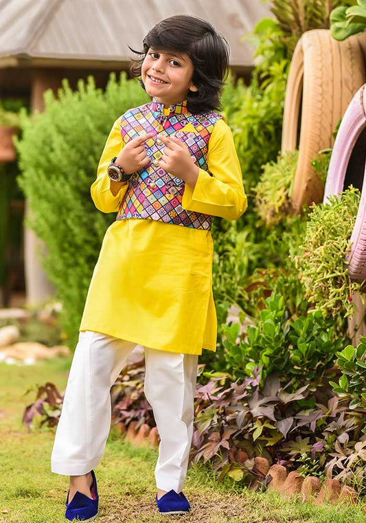 Yellow Cotton 3-Piece Kurta Shalwar