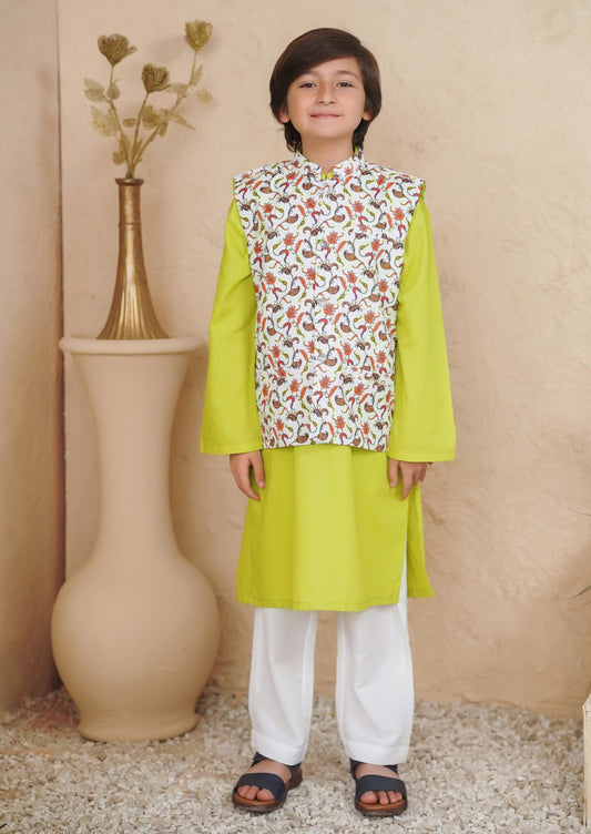 Green Cotton 3-Piece Kurta Shalwar