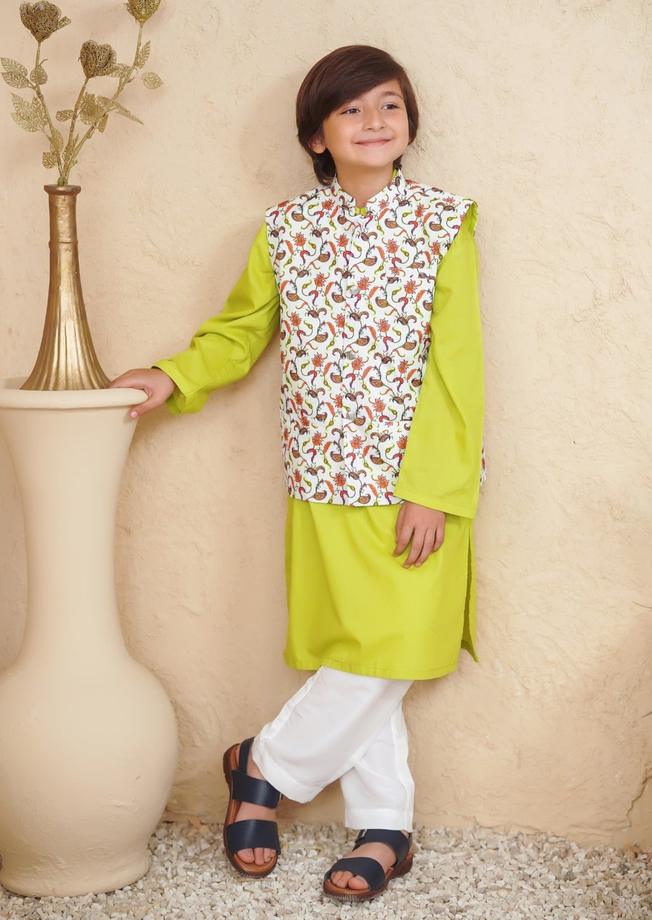 Green Cotton 3-Piece Kurta Shalwar