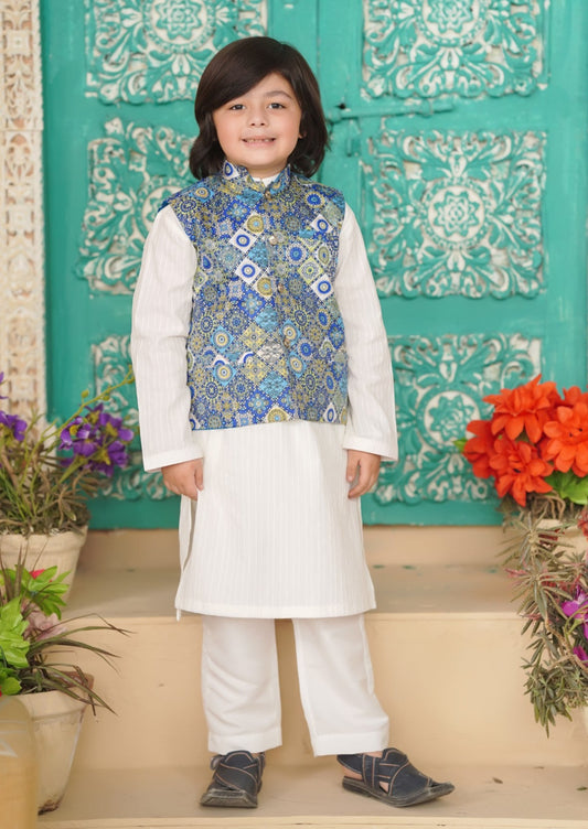 White Cotton 3-Piece Kurta Shalwar