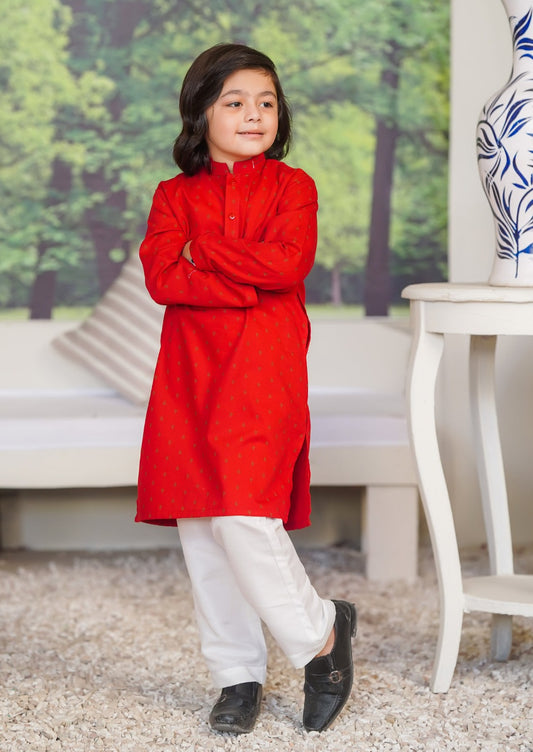 Red Cotton 2-Piece Kurta Shalwar
