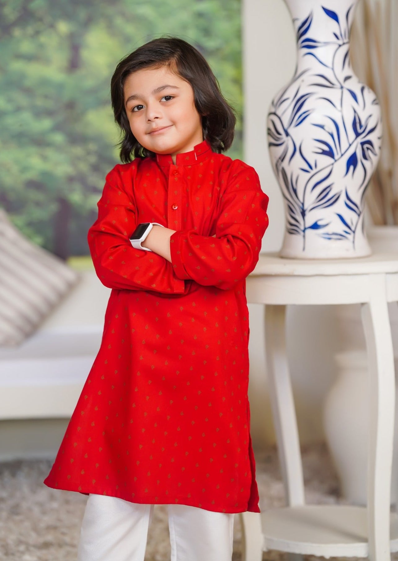 Red Cotton 2-Piece Kurta Shalwar
