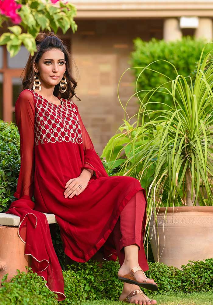 Maroon - Women's Dress