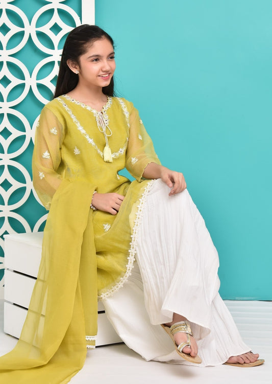 Lime green - Girl's Gharara Dress