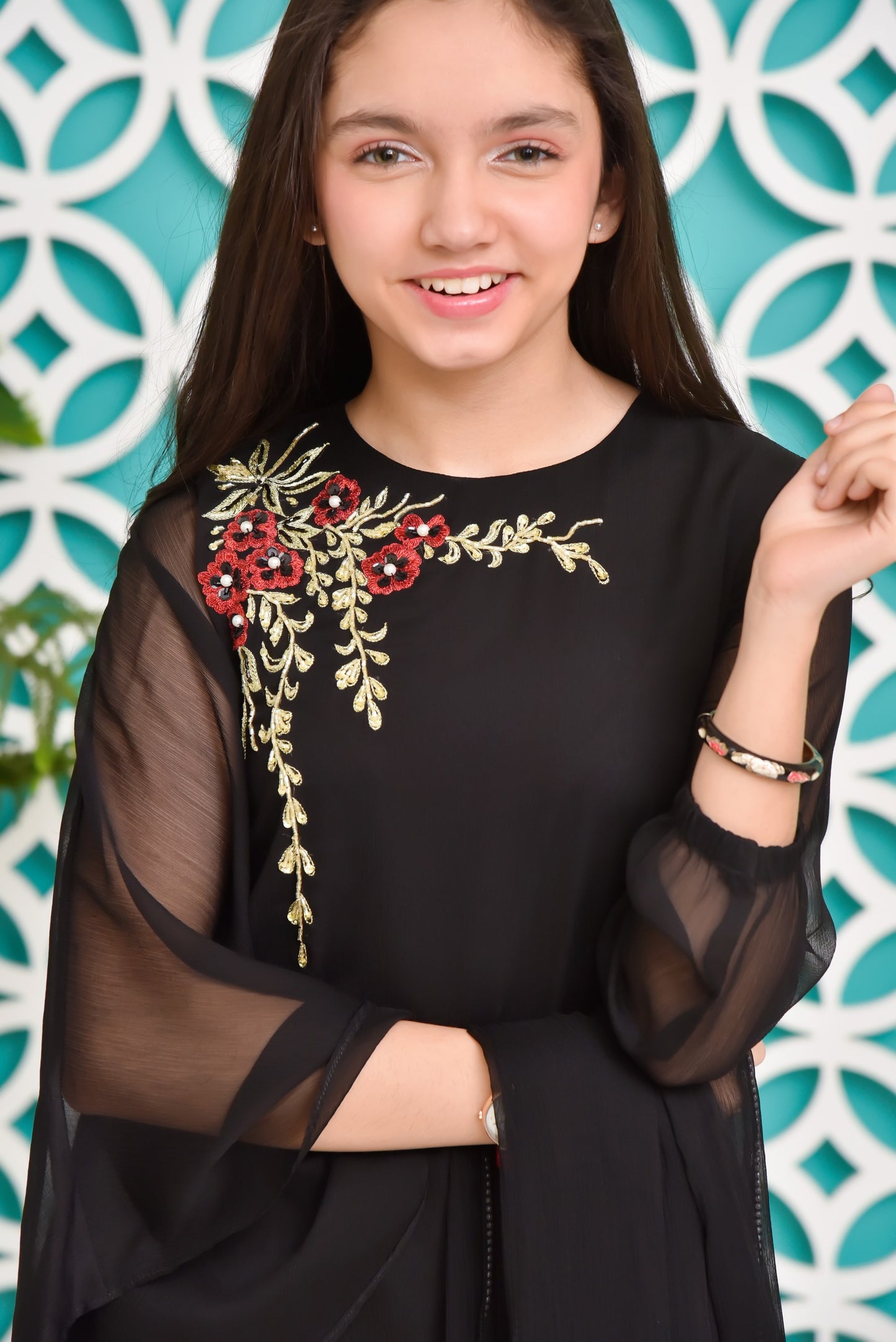 Black - Girl's Gharara Dress