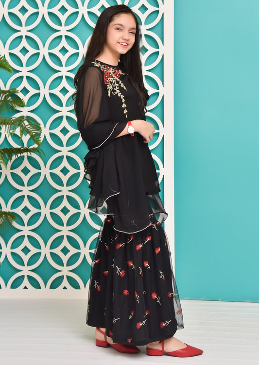 Black - Girl's Gharara Dress