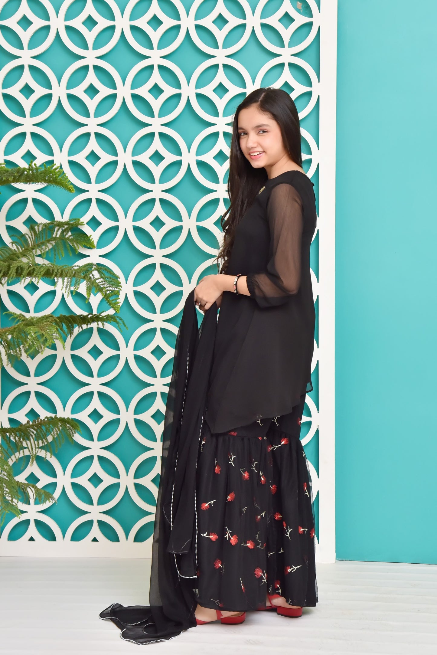 Black - Girl's Gharara Dress