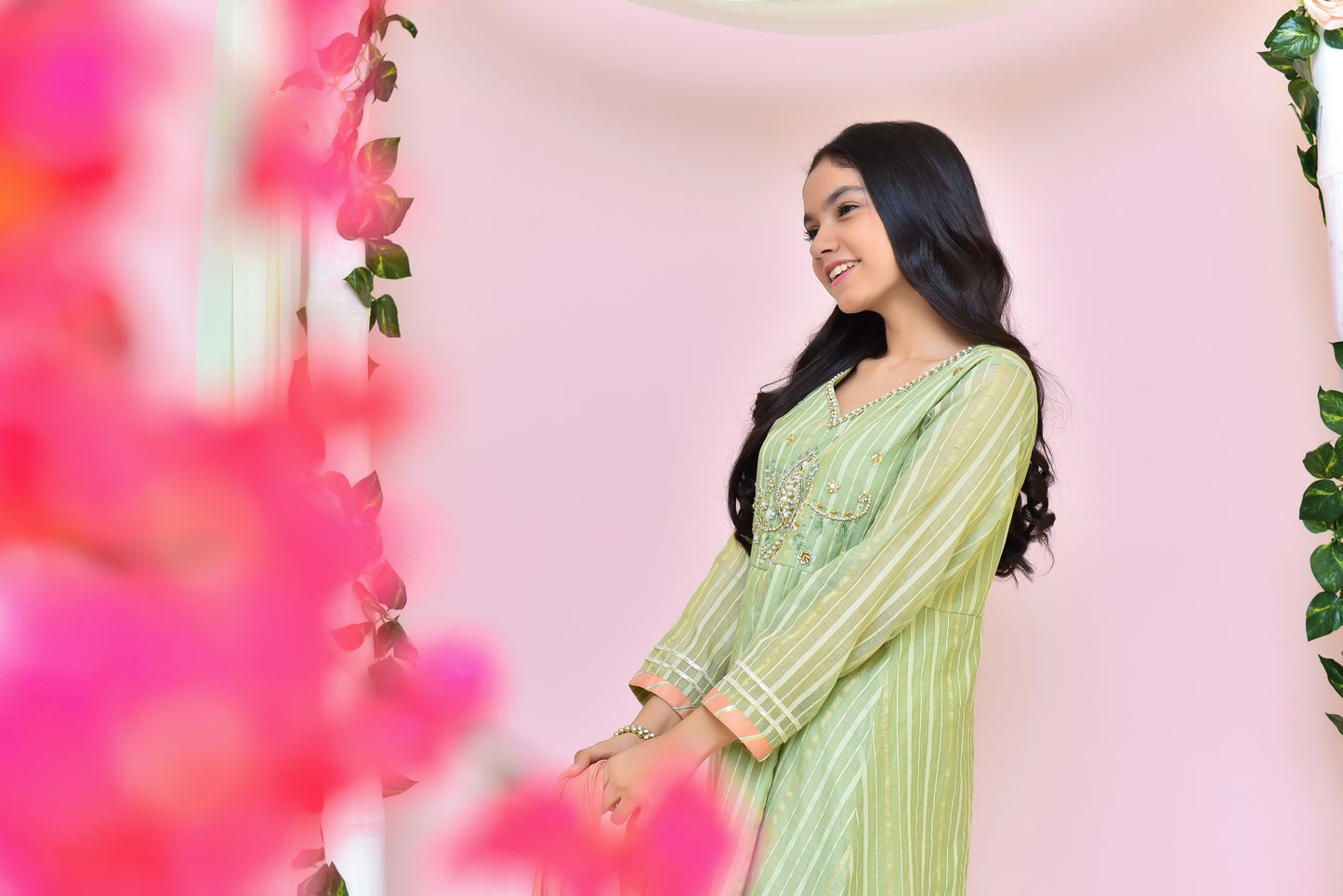 Green & Peach - Girl's Dress