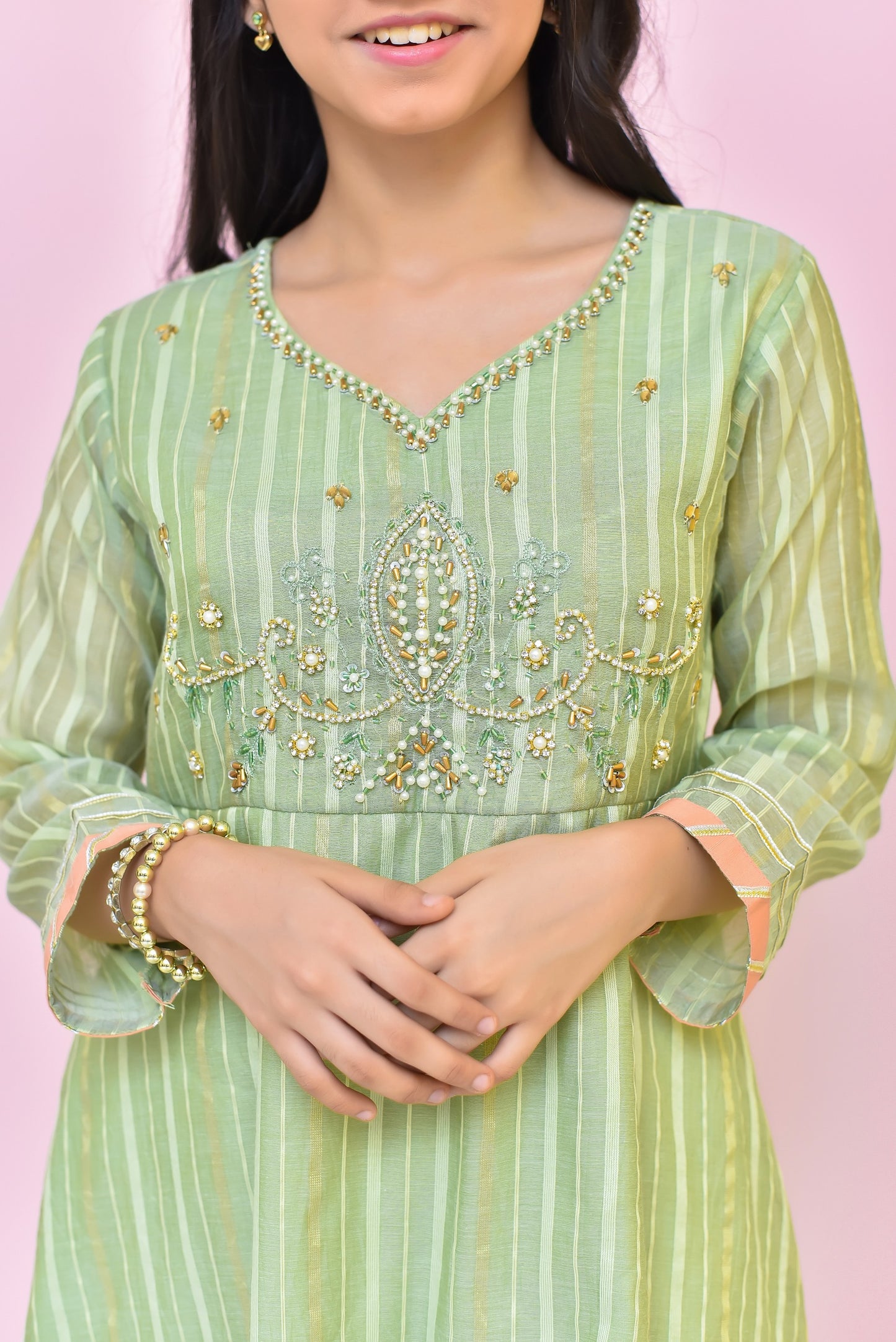 Green & Peach - Girl's Dress