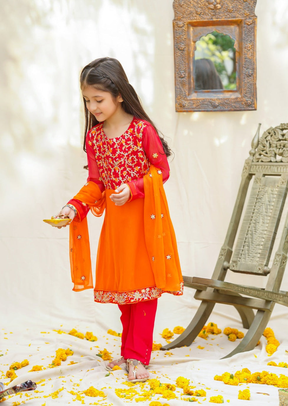 Orange & Red - Girl's Dress