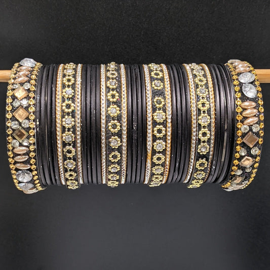 Bangles Large Set : Matt Black & Golden