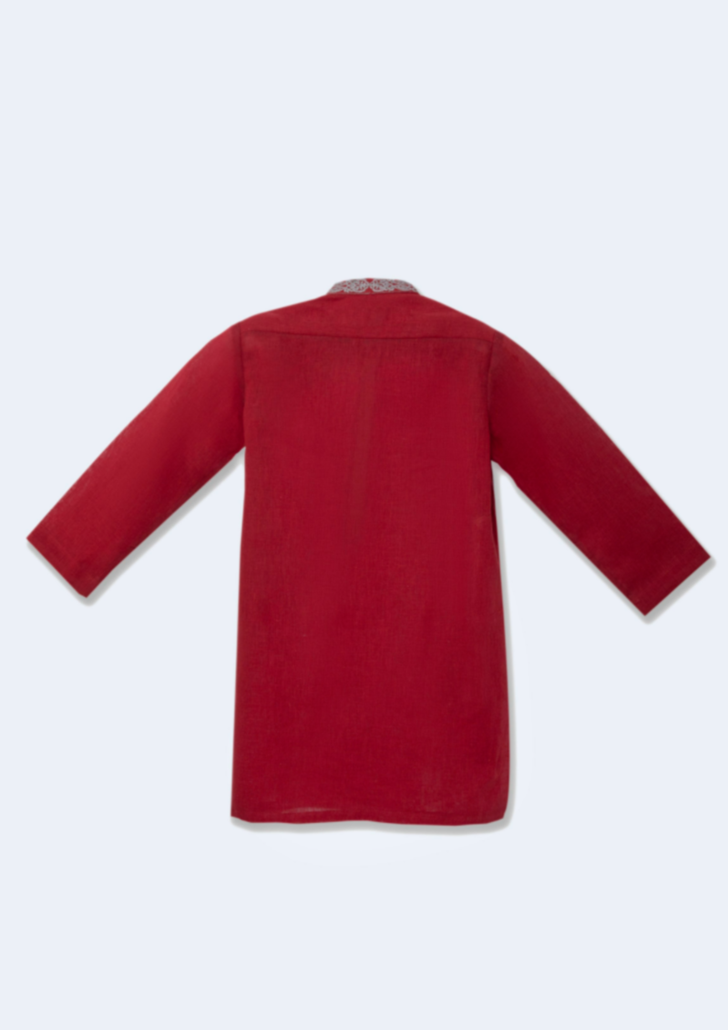 Embroidered Kurta Shalwar : Red & Offwhite