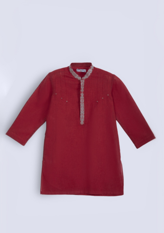 Embroidered Kurta Shalwar : Red & Offwhite