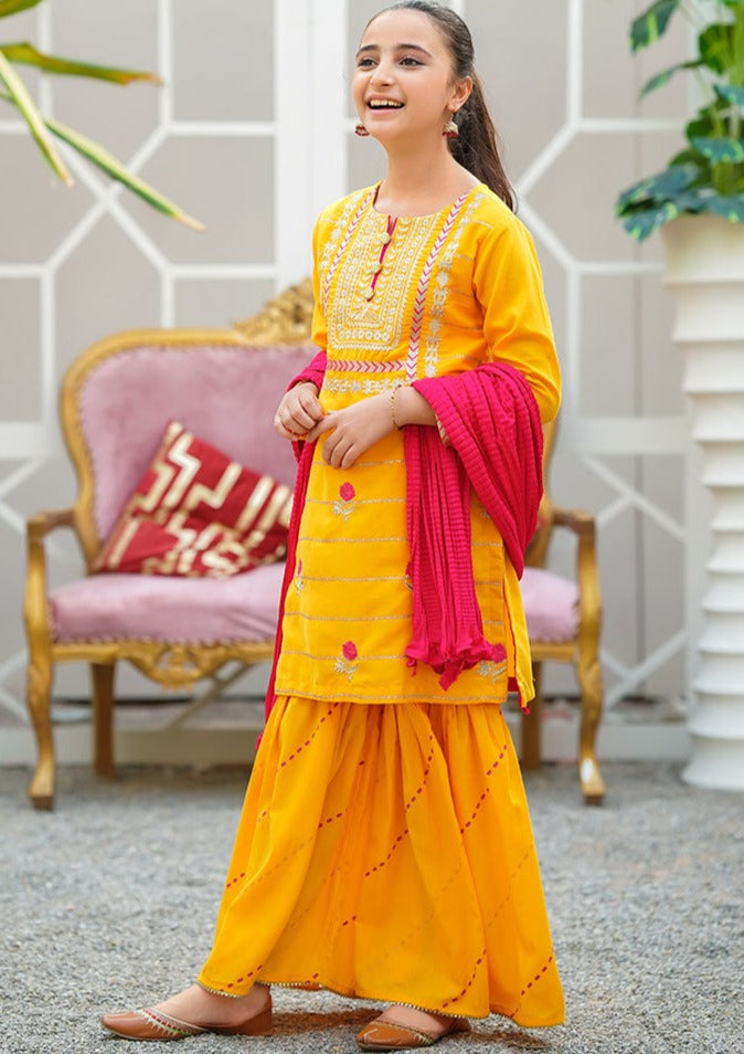 Yellow - Girl's Gharara Dress