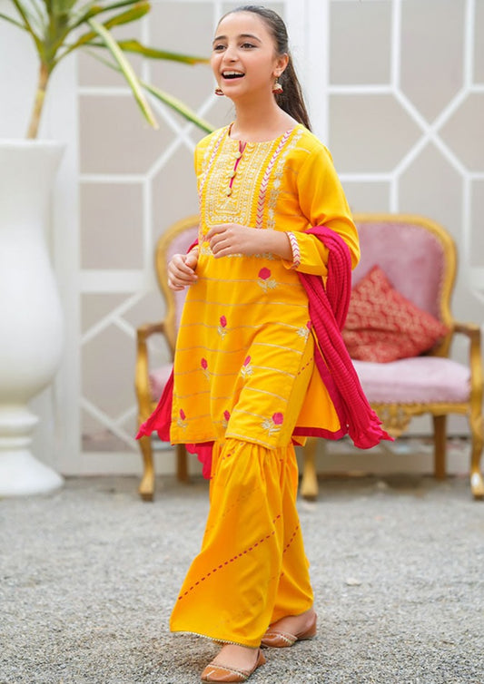 Yellow - Girl's Gharara Dress