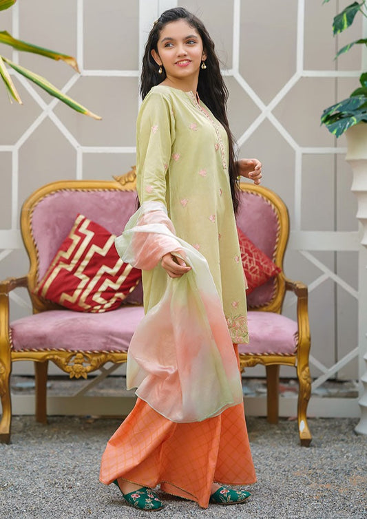 Green & Peach - Girl's Gharara Dress