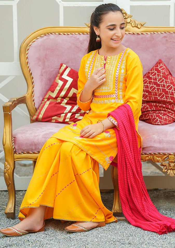 Yellow - Girl's Gharara Dress