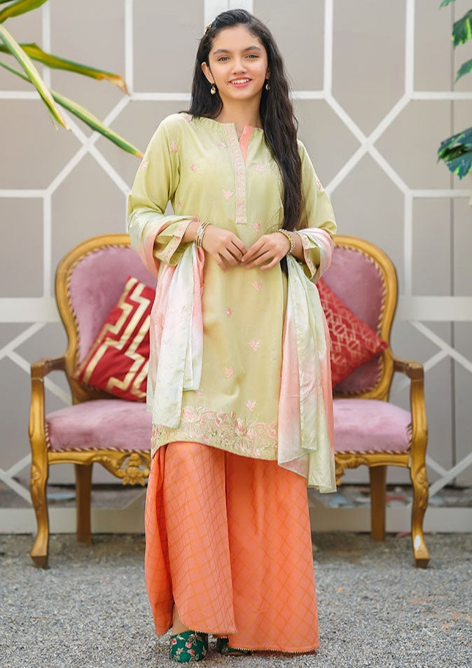 Green & Peach - Girl's Gharara Dress
