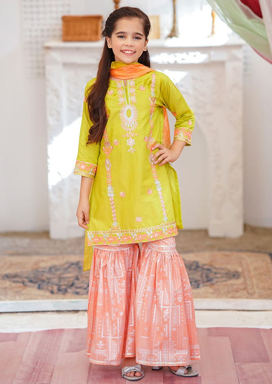Lime Green - Girl's Gharara Dress
