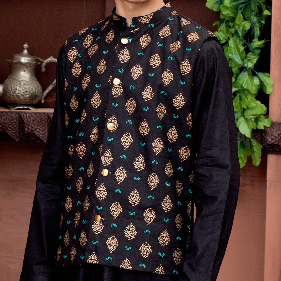 Black Cotton - 3 Piece Kurta Shalwar