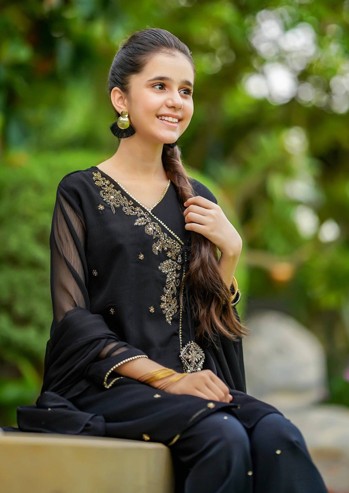 Black- Girl's Gharara Dress