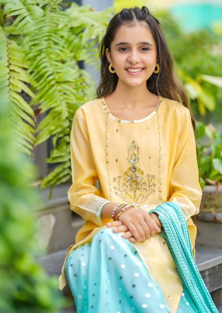 Yellow - Girl's Gharara Dress