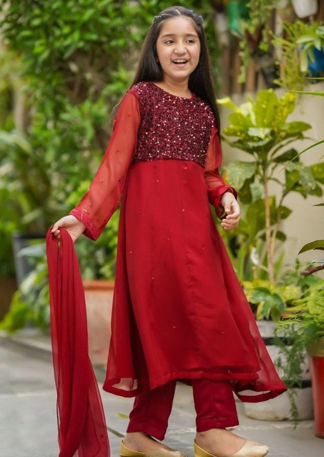 Maroon - Girl's Dress